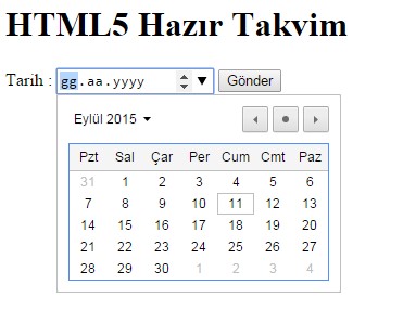 Html5 hazır takvim input type="date"